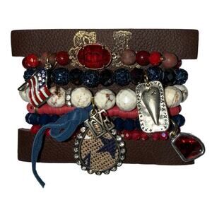 Sandra Ling Fourth Of July American Red Blue Bracelet Set New